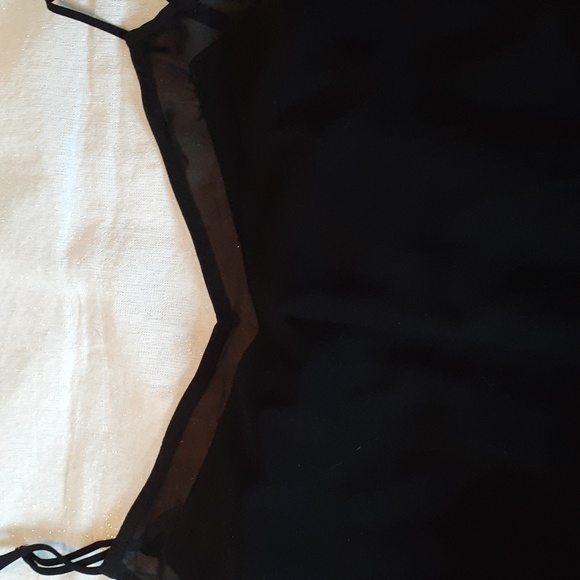 🛍Express Little black Sexy dress mesh trim, drapey front, Skinny straps M - Picture 5 of 6